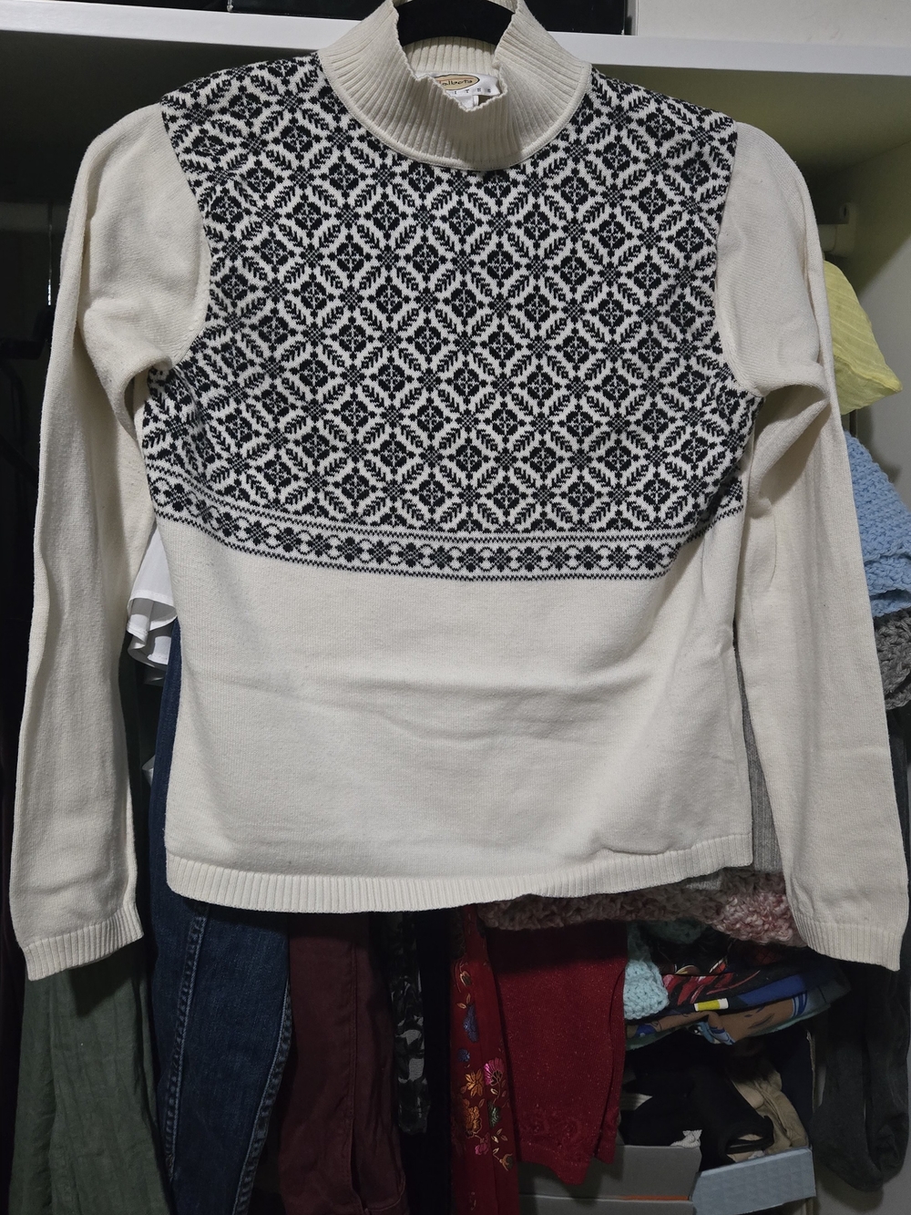 Vintage Talbots Cream/Black Fair Isle Turtleneck Sweater